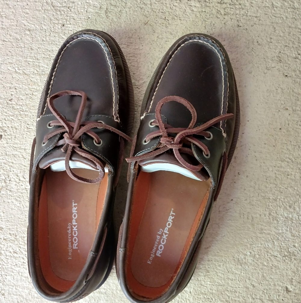 Rockport Men's Dark Brown Leather Lace-Up Boat Shoes Sz 11